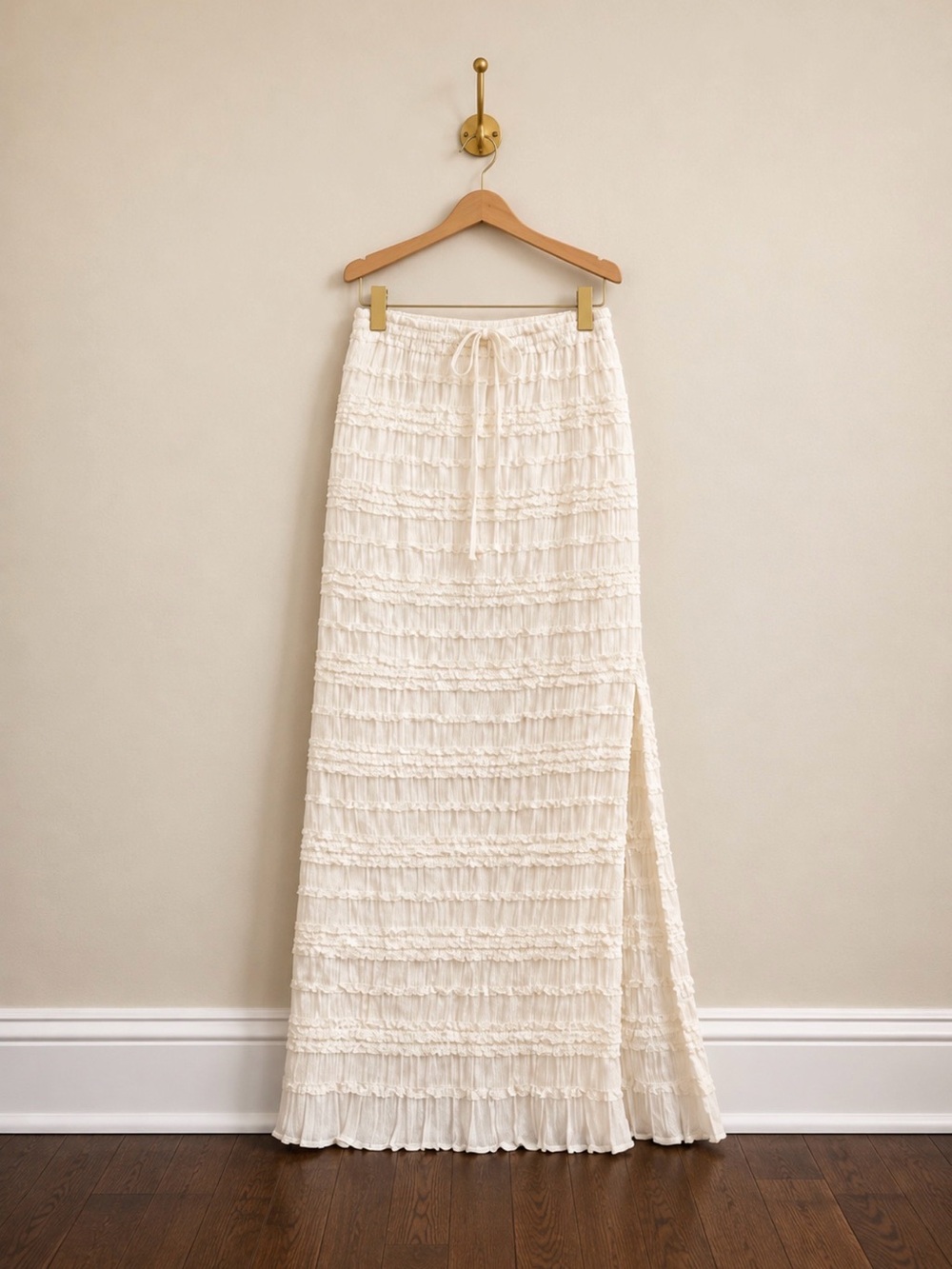 Honey Mango Ivory Textured Maxi Skirt Size S